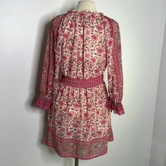 Anthropologie Love The Label Pink Floral Border Print Mini Dress small - Picture 7 of 12